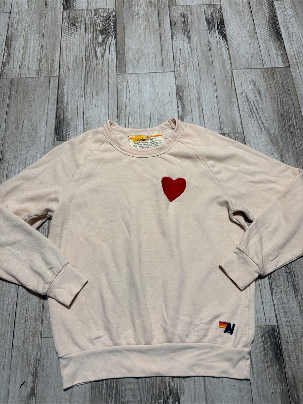 Aviator Nation Cream Pullover with Red Heart Patch
